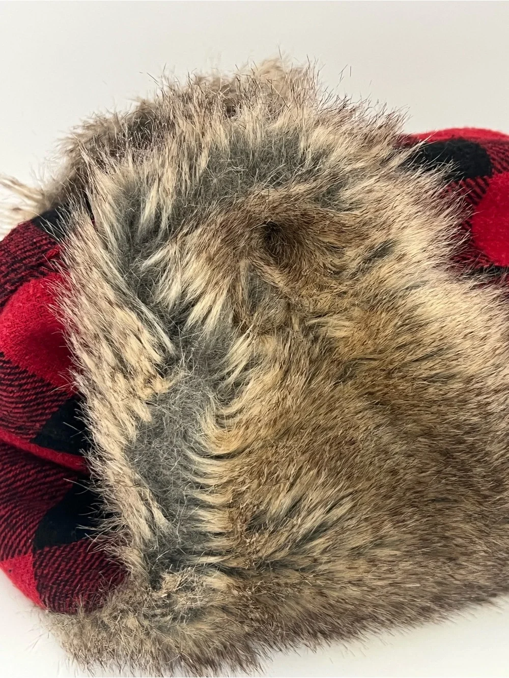 Dorfman Pacific Red Black Plaid Faux Fur Trapper Hat Adult Md